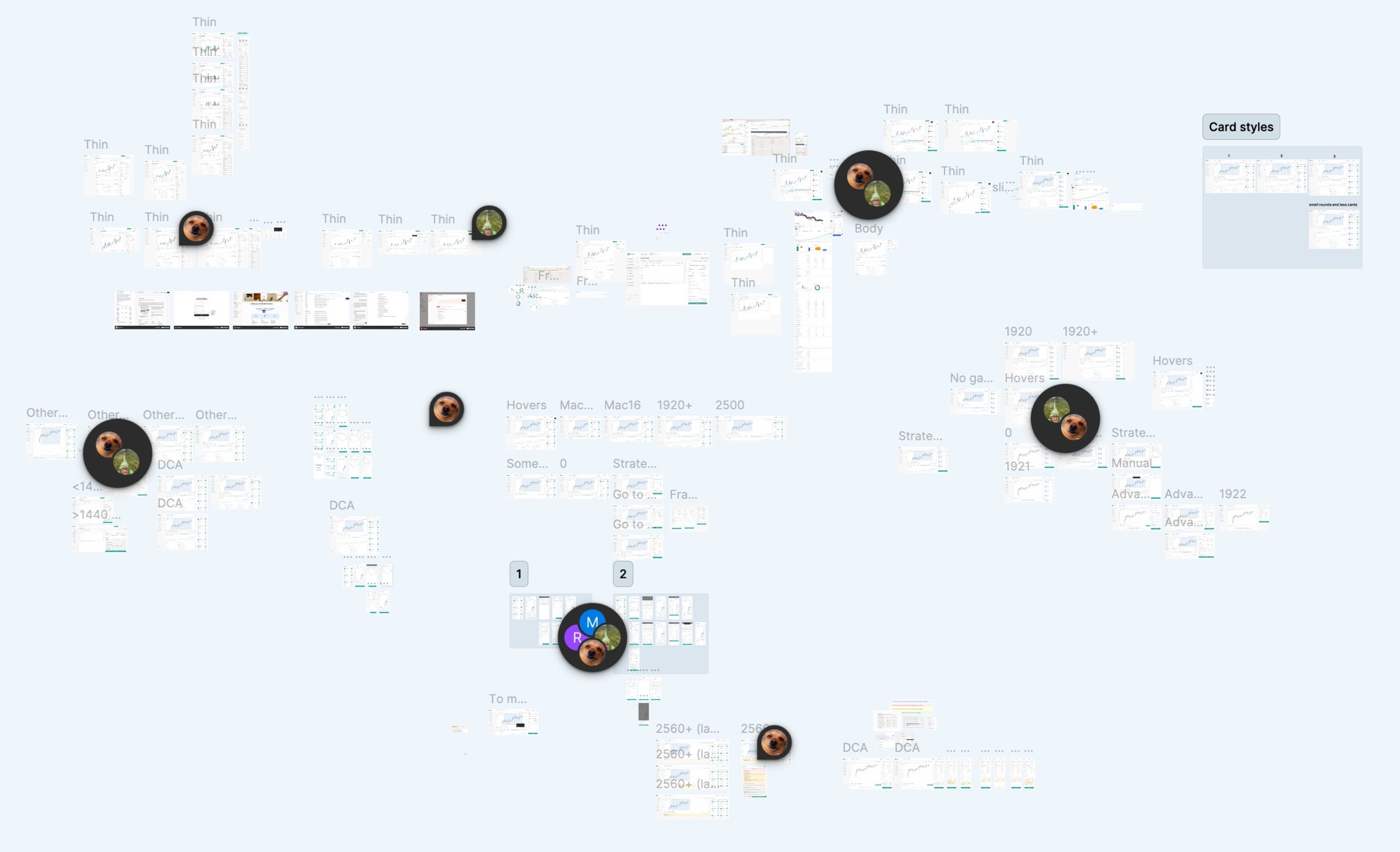 Concept exploration board for the DCA builder: layout directions, card styles, breakpoints, and states