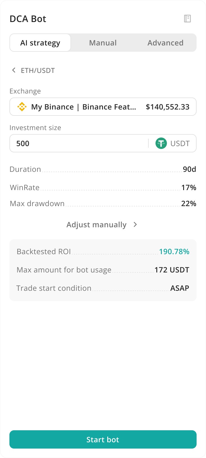 DCA bot on mobile: quick start setup