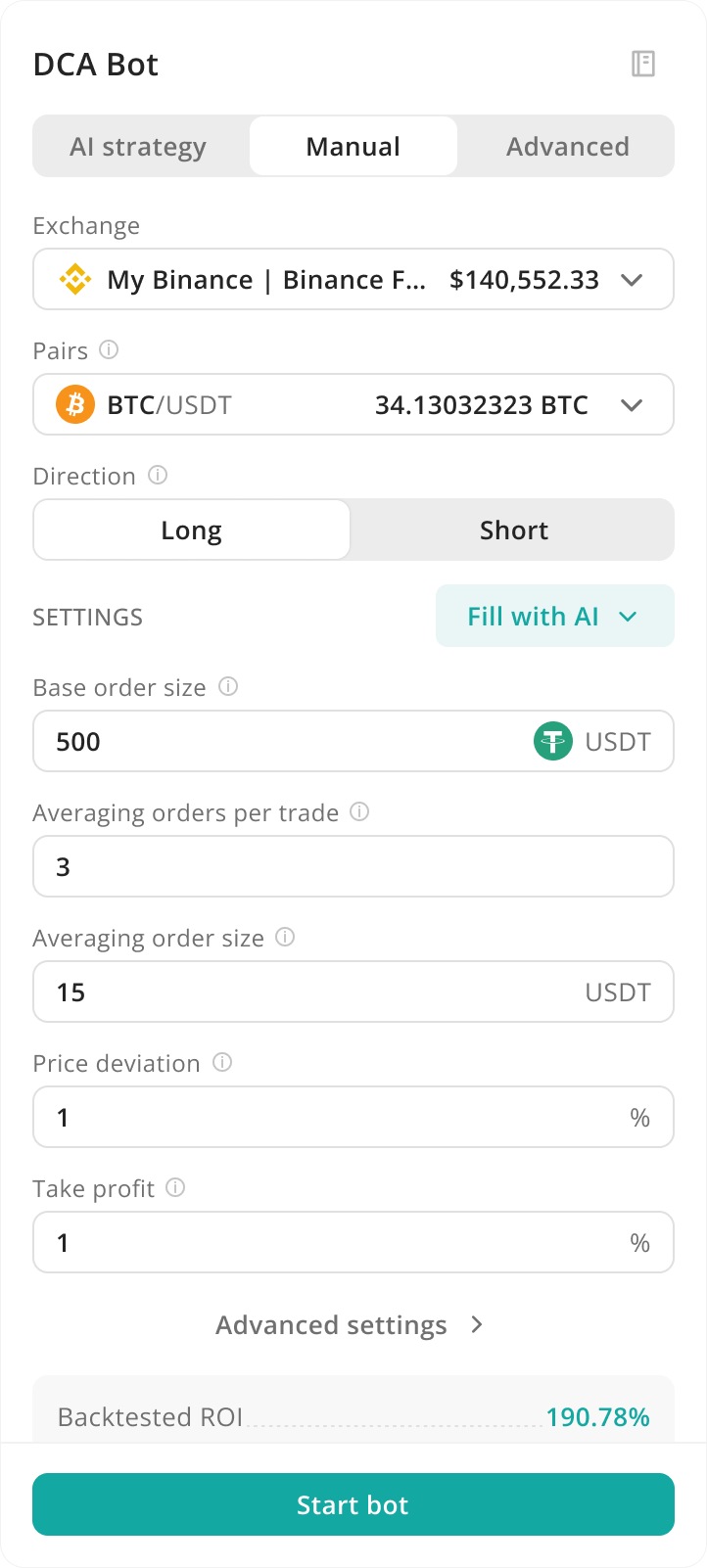 DCA bot on mobile: manual, more control