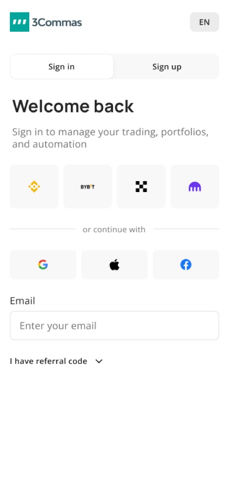 Mobile onboarding: sign in