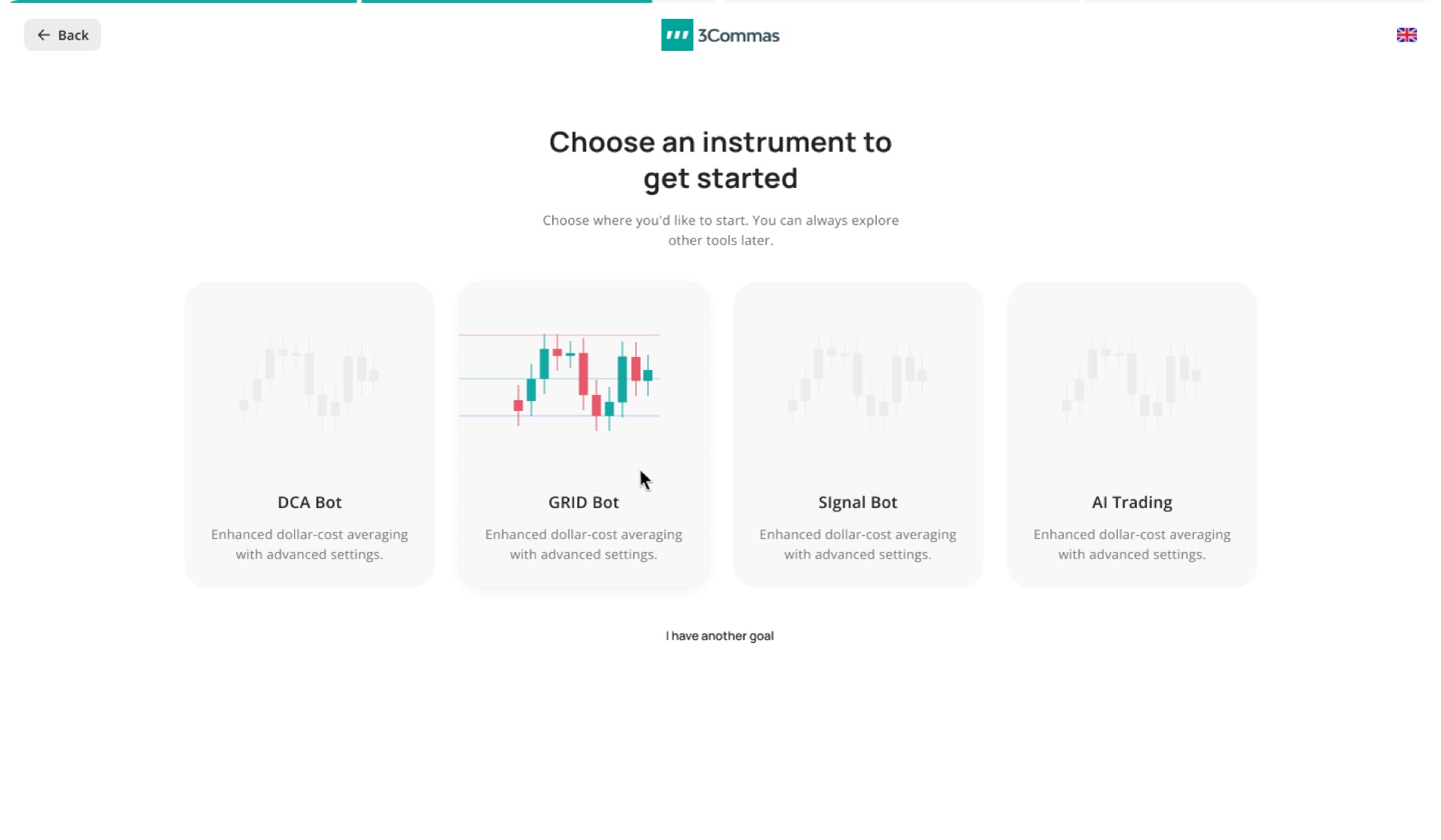 Web onboarding: select a bot