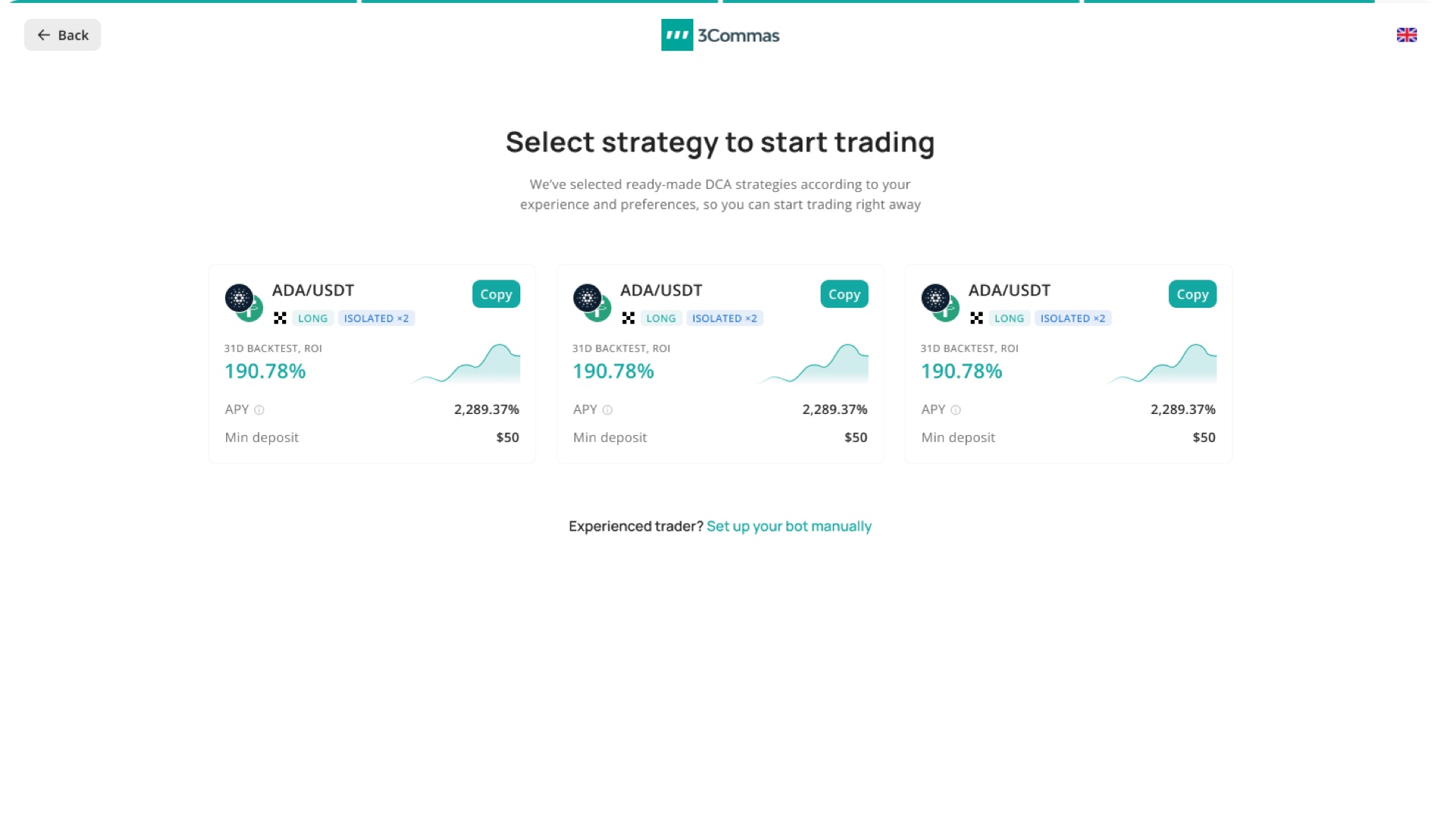 Web onboarding: pick a ready-made strategy