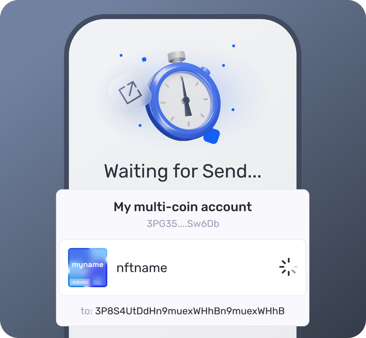 Waiting for Send: an NFT transfer pending
