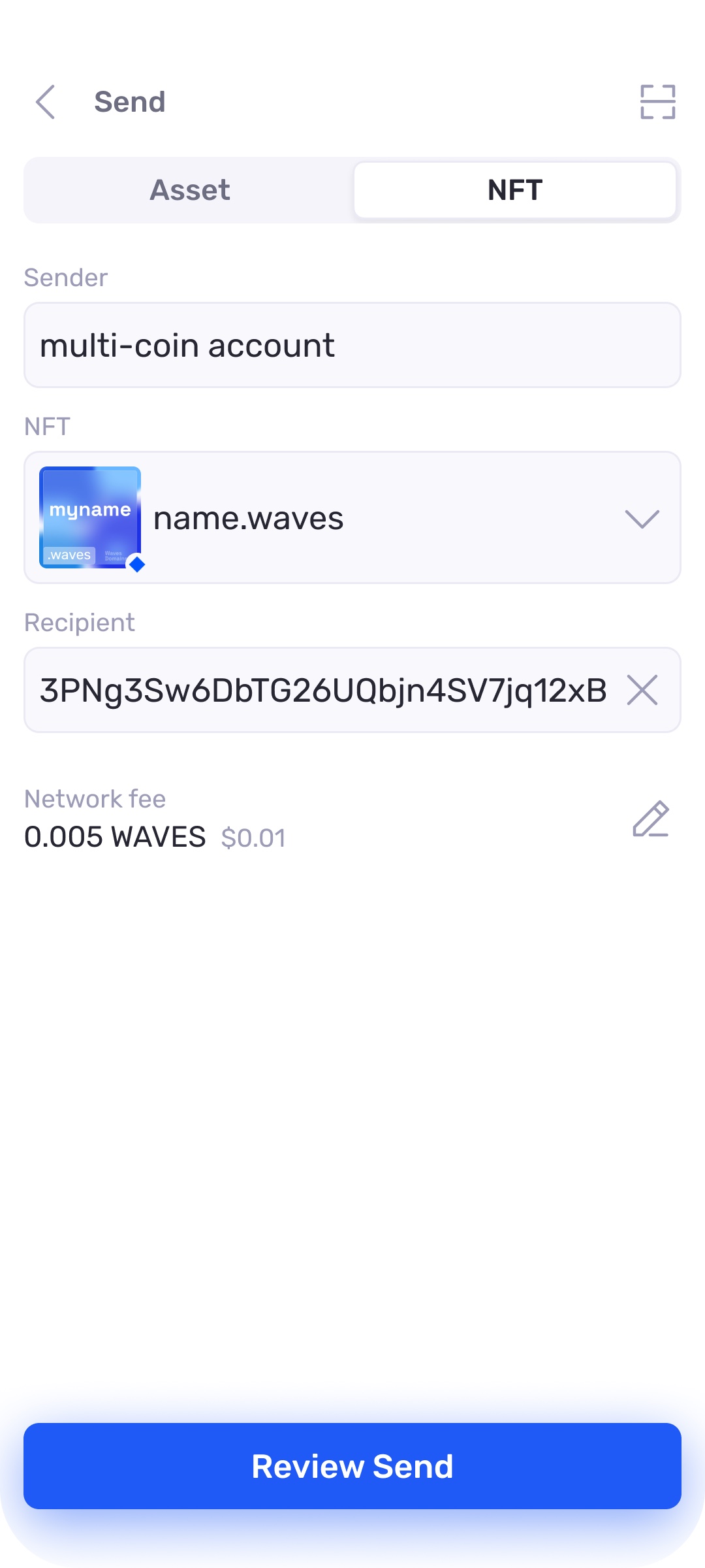Send an NFT by name